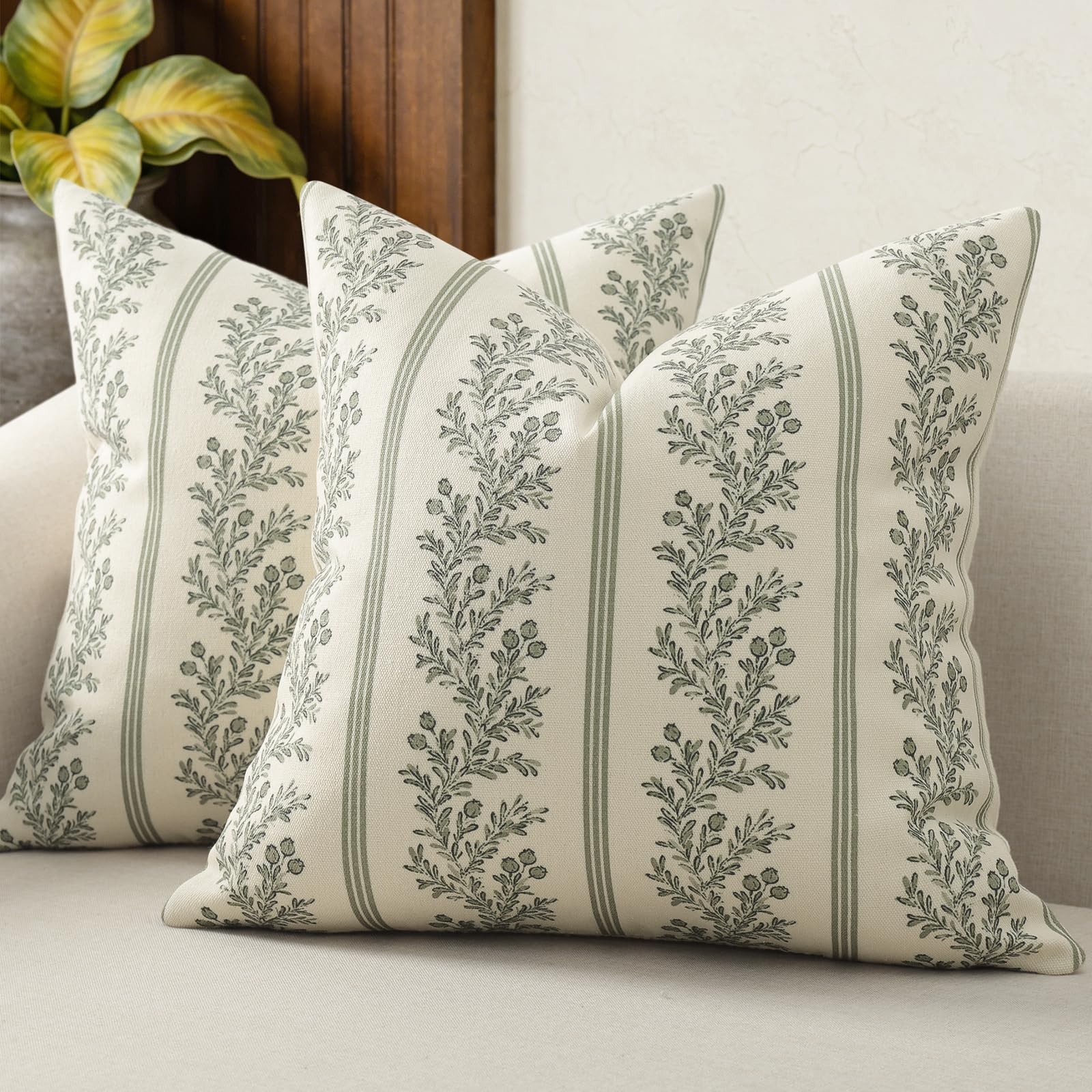 Vintage Throw Pillow Covers 20x20 Set of 2, Striped Floral Pillow Cover Botan... Vintage Throw Pillow Covers 20x20 Set of 2, Striped Floral Pillow Cover Botan...