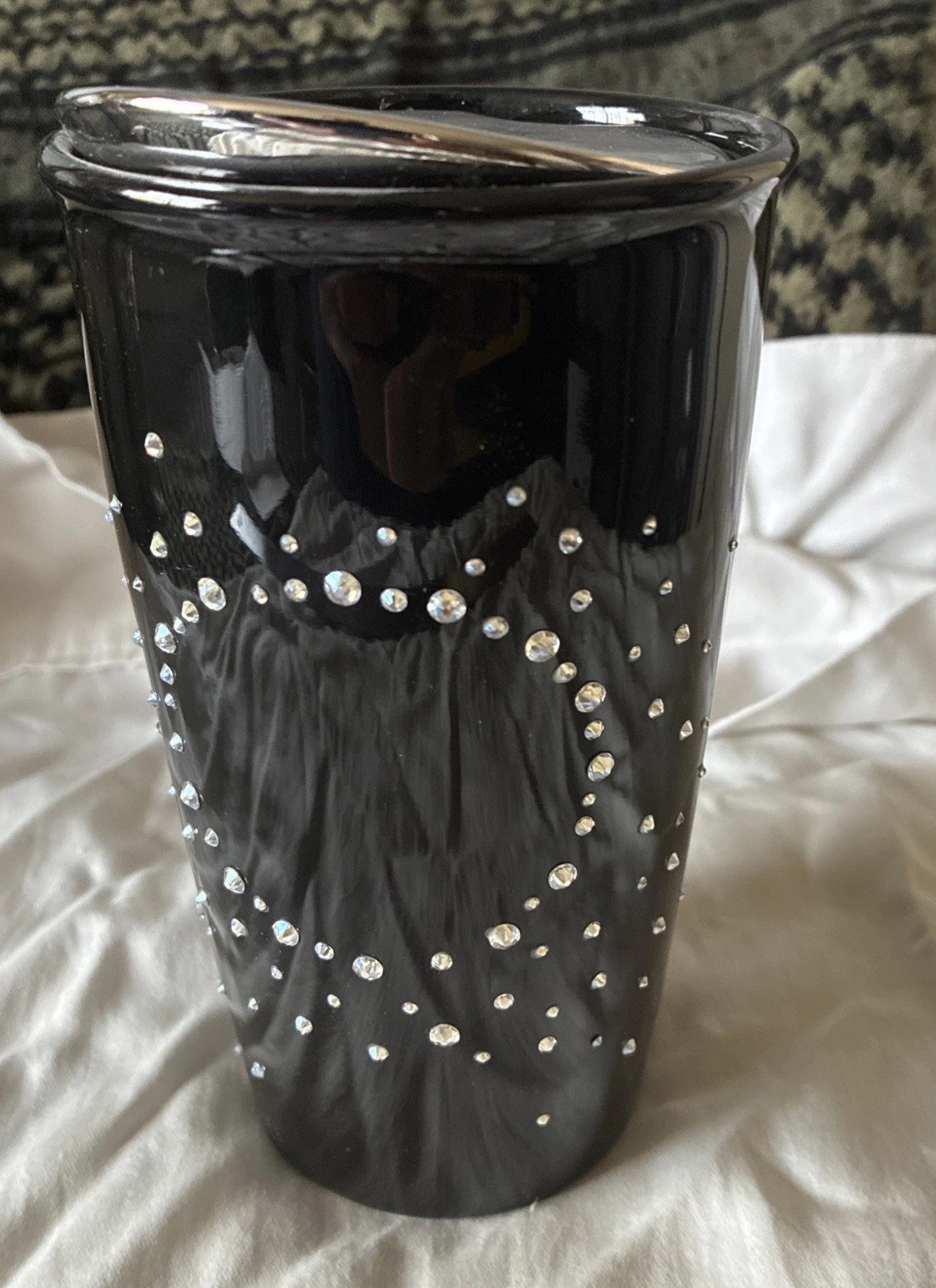 Starbucks 2015 LTD. Black w/Chrome Lid 12 oz. Travel Mug & Swarovski Crystals