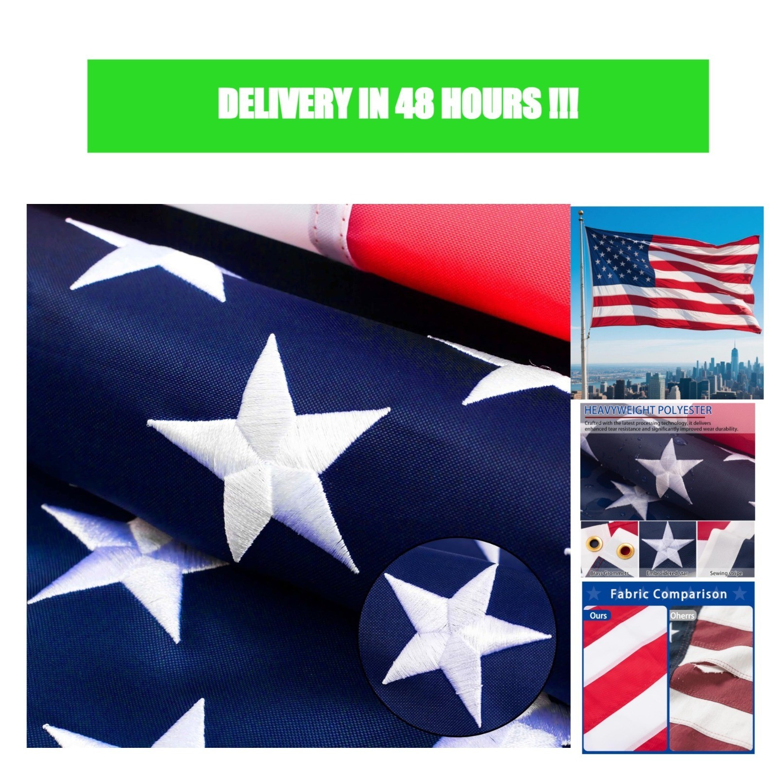 ZNNOPAX American Flag 3x5 FT Outdoor Heavy Duty Embroidered Stars USA Flag