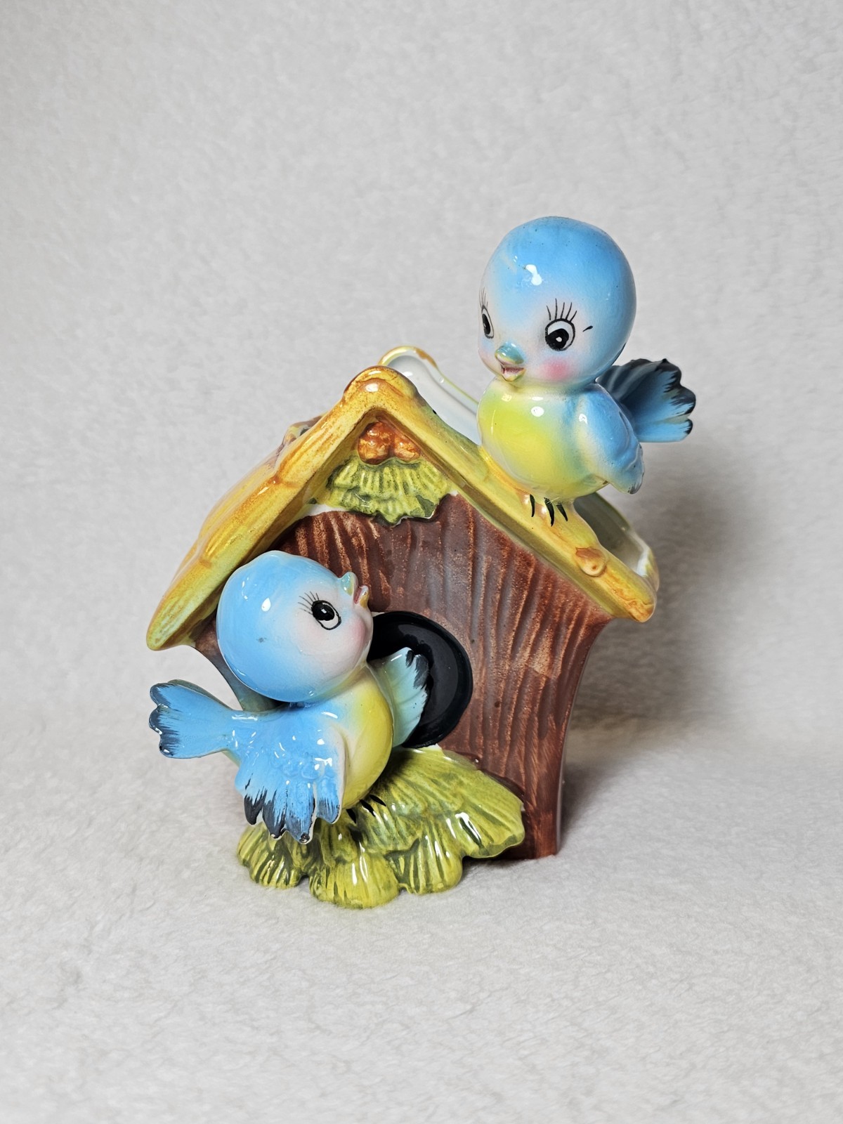 Vintage Norcrest Anthropomorphic Blue Birds On Birdhouse Ceramic Planter Japan Vintage Norcrest Anthropomorphic Blue Birds On Birdhouse Ceramic Planter Japan