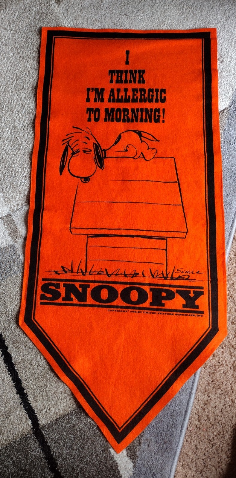 Vintage 1968 Snoopy Felt Banner \