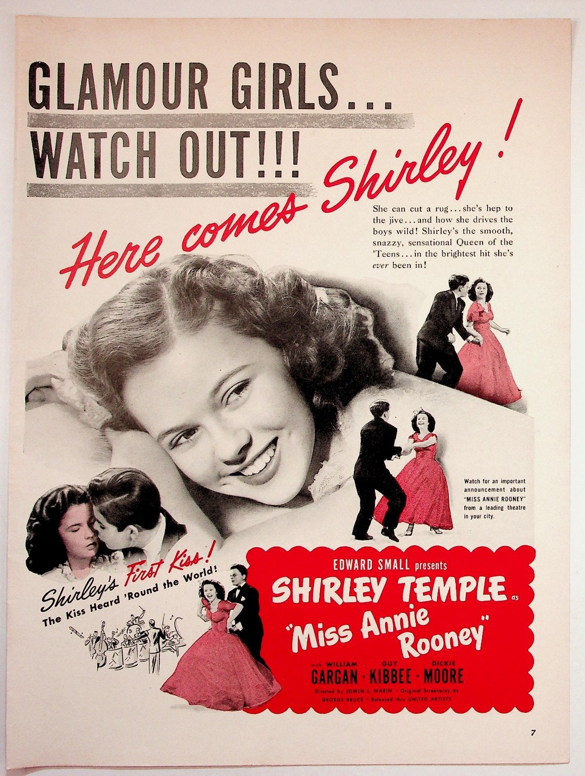 Shirley Temple Miss Annie Rooney 1940s Vintage Movie Ad Shirley Temple Miss Annie Rooney 1940s Vintage Movie Ad