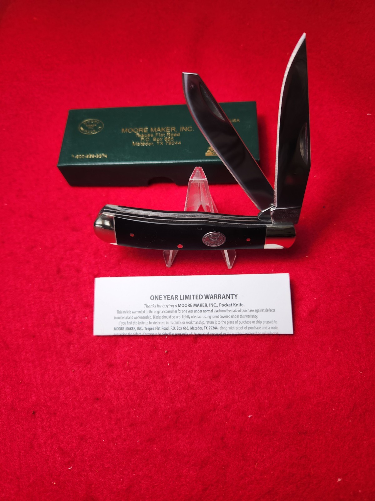 Moore Maker 3202 B Full Size Trapper Knife BLACK Delrin New in Box