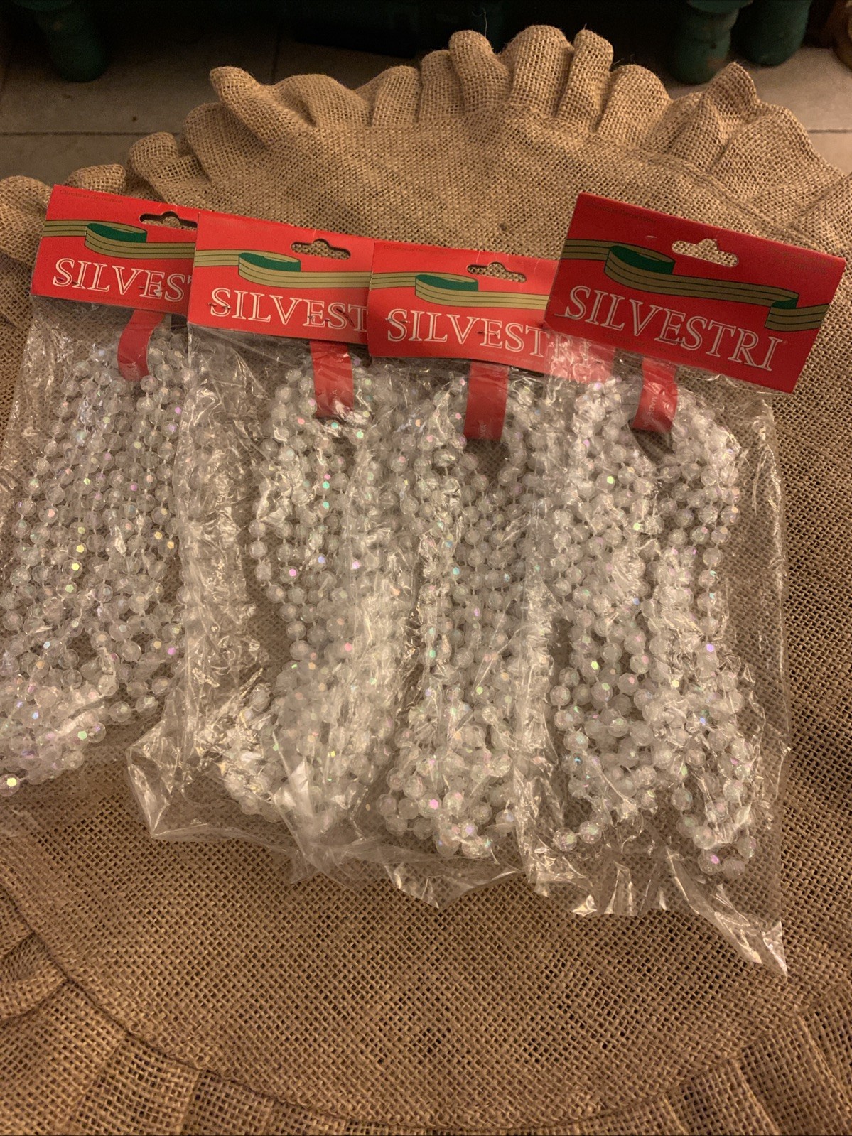 New Vintage Silvestri Clear White Iridescent Beaded Christmas Garland 8 Foot (4)