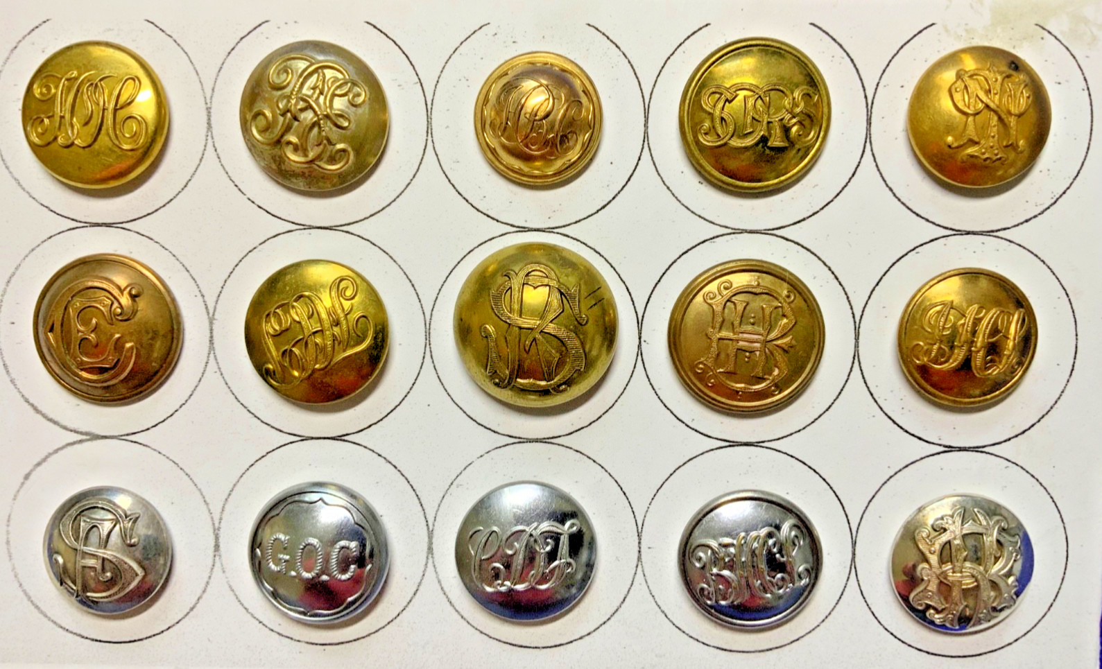 MIXED LOT 15 BRITISH LIVERY FANCY LETTER  MONOGRAM COAT BUTTONS 19th/20th C VG+