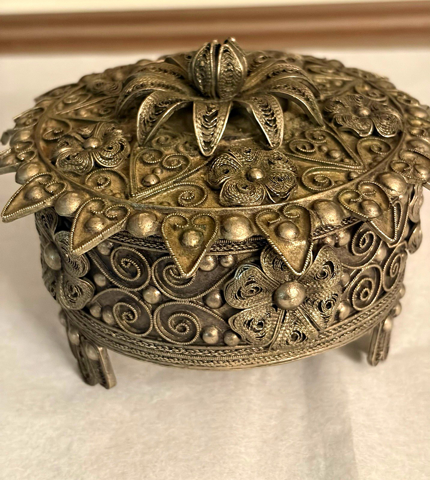 Antique Metal Albimpkes Art Tirana Albania Filigree Trinket Box; Original Label 