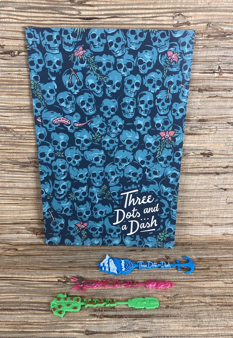 Three Dots and a Dash Skull Wall Menu Summer 25' & 3 Swizzle Sticks Chicago New