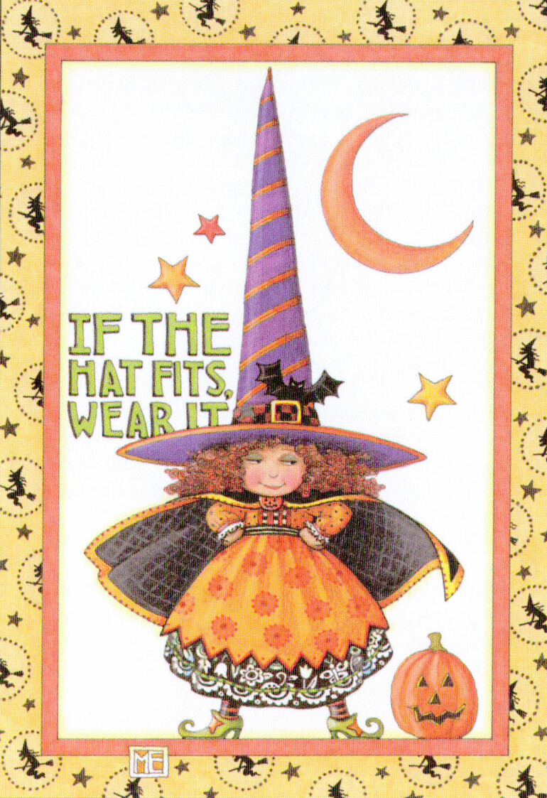 TINY WITCH IF HAT FITS-Handcrafted Halloween Magnet-w/Mary Engelbreit art  