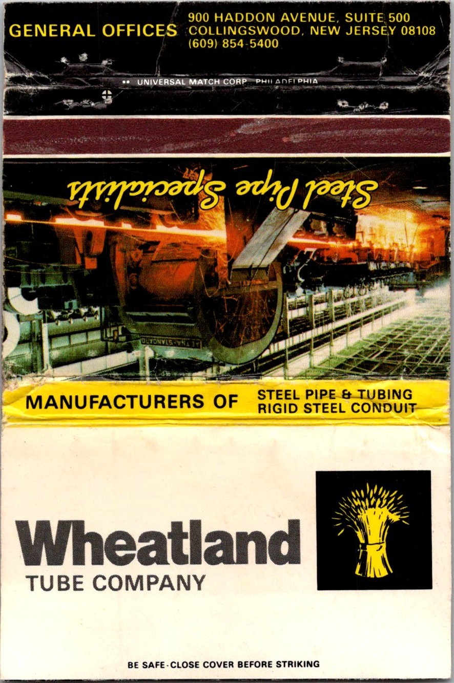 Wheatland Tube Company Collingswood NJ Vintage Large Matchbook Cover TML2-3