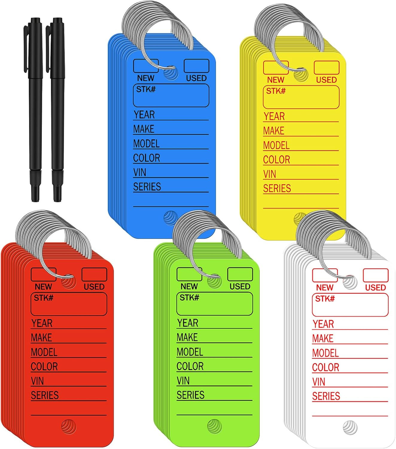 200 Pcs Poly Car Key Tags with 200 Pcs Rings and 2 Markers, Plastic