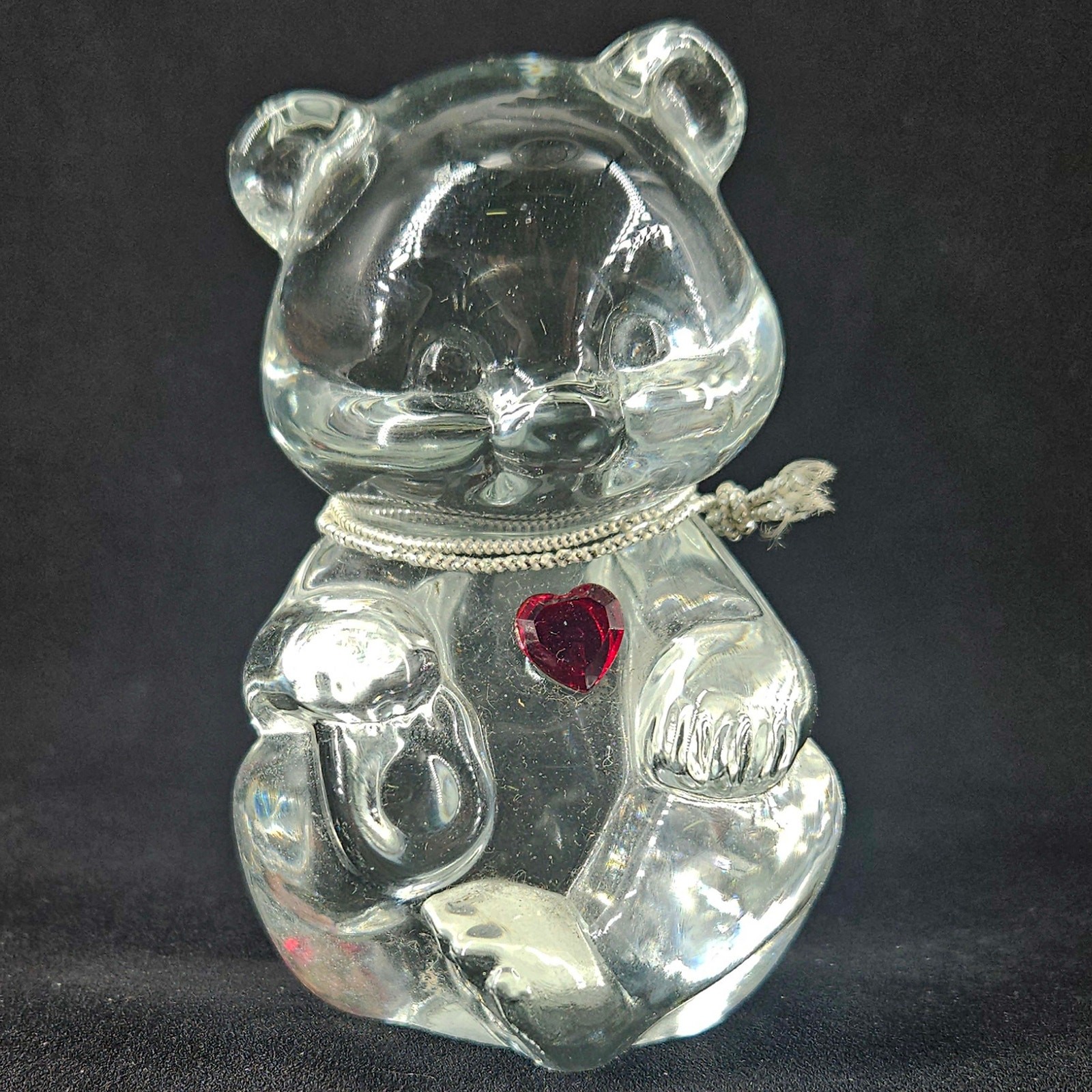 Vintage Fenton Art Glass Clear Birthday Bear Figurine red garnet ruby Jan Jul