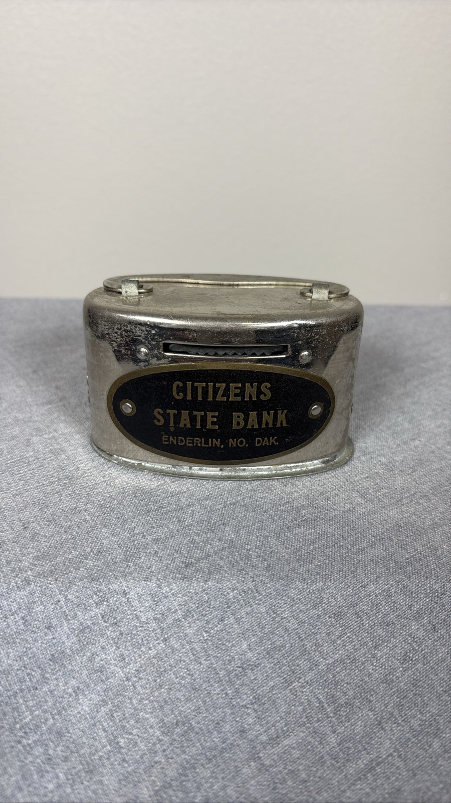 Citizens State Bank Enderlin North Dakota Metal Savings Coin Bank Chrome