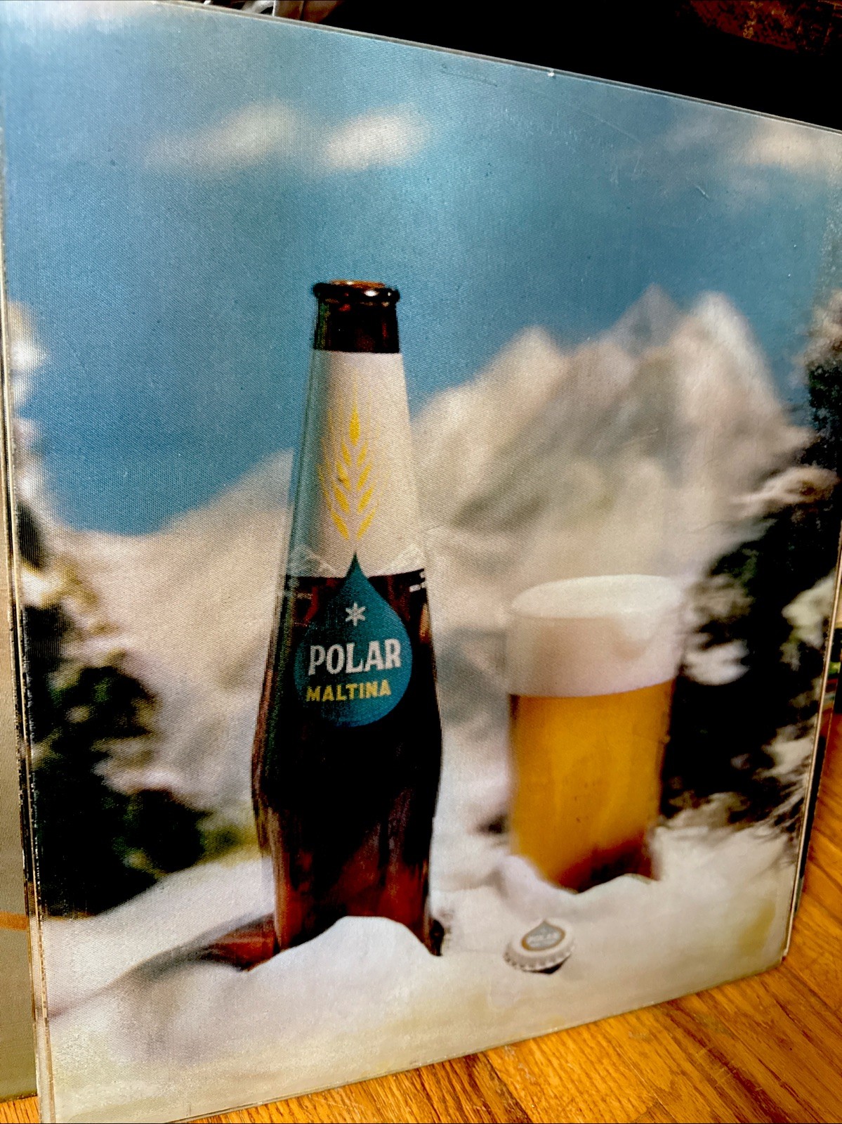 LARGE POLAR MALTINA BEER VARI-VUE LENTICULAR FLICKER MOTION ADVERTISING SIGN NOS