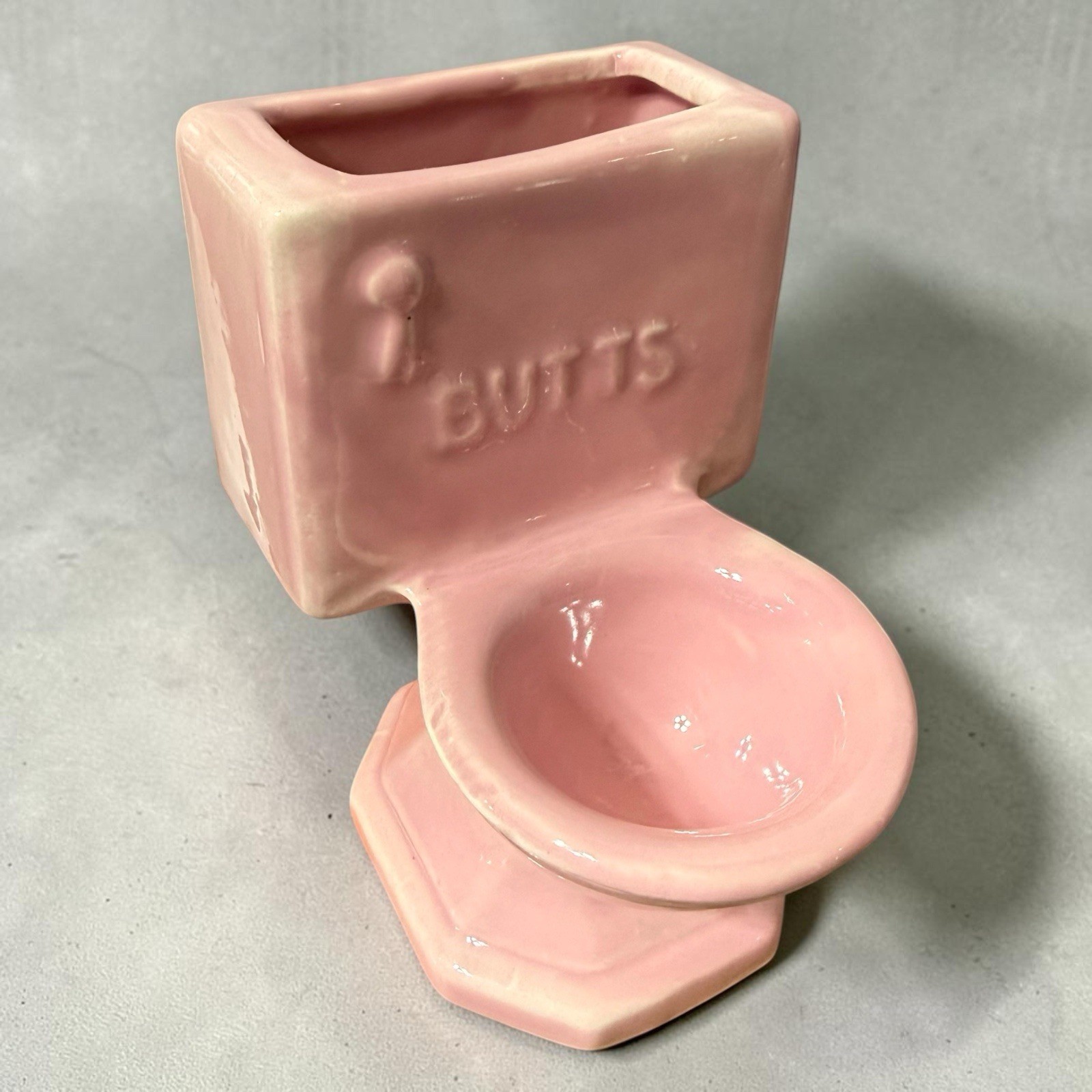Vintage MCM Pink Little John Toilet Ashtray and Cigarette Holder Vase 5” Tall