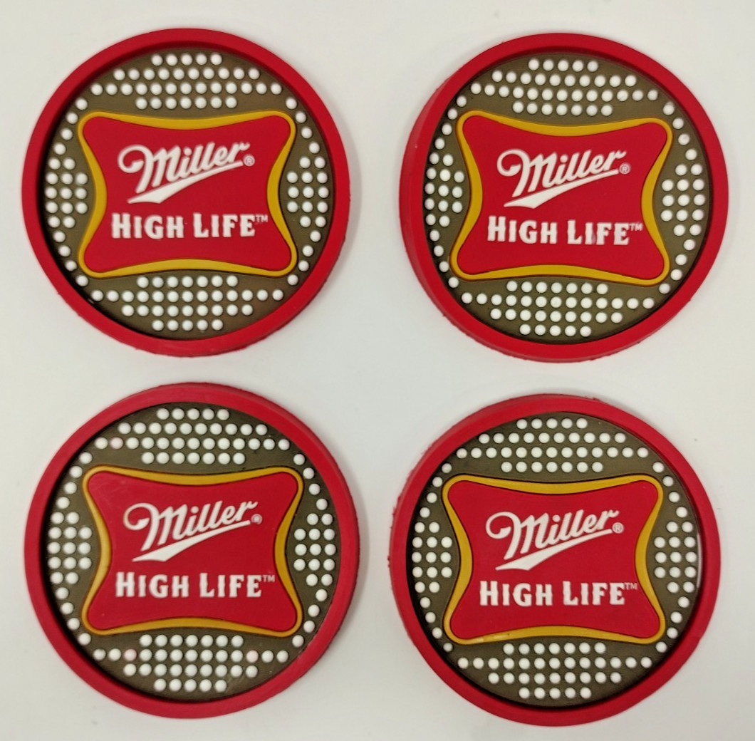 Fathers Day Gift Miller High Life Rubber Coaster Set of 4 Barware Beer Man Cave
