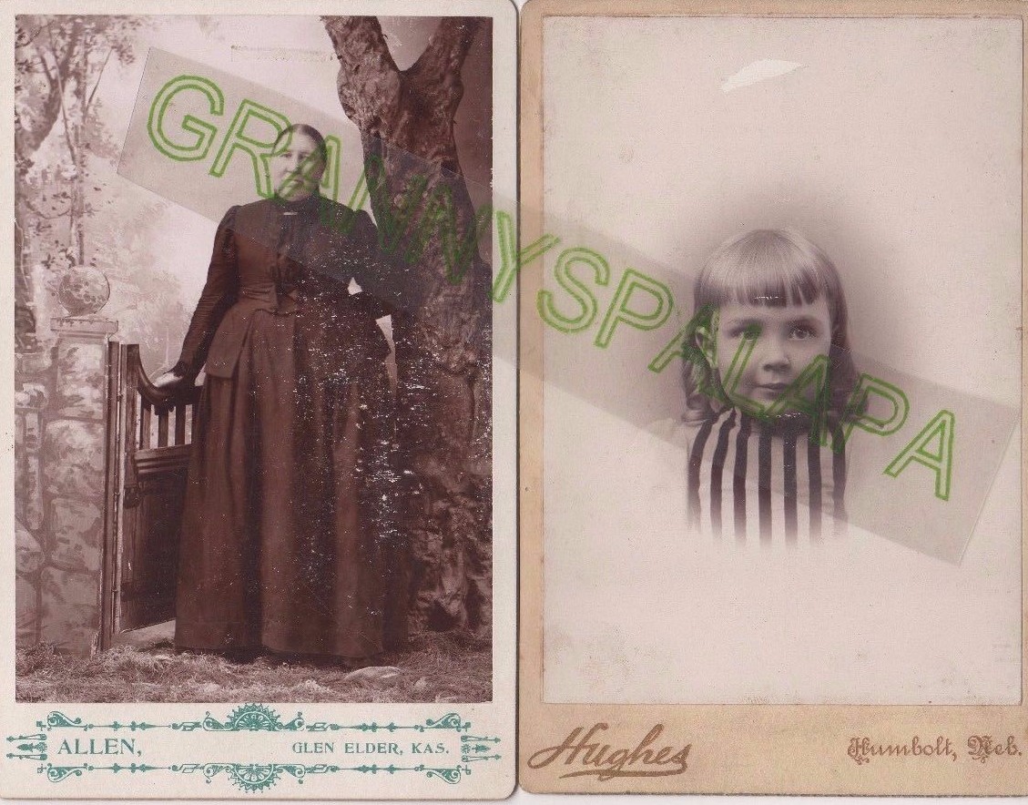 2 Cabinet Photos-Kansas/Nebraska - GRAVATT Family-Grandma & Gr-Dau Anna 5 yrs 