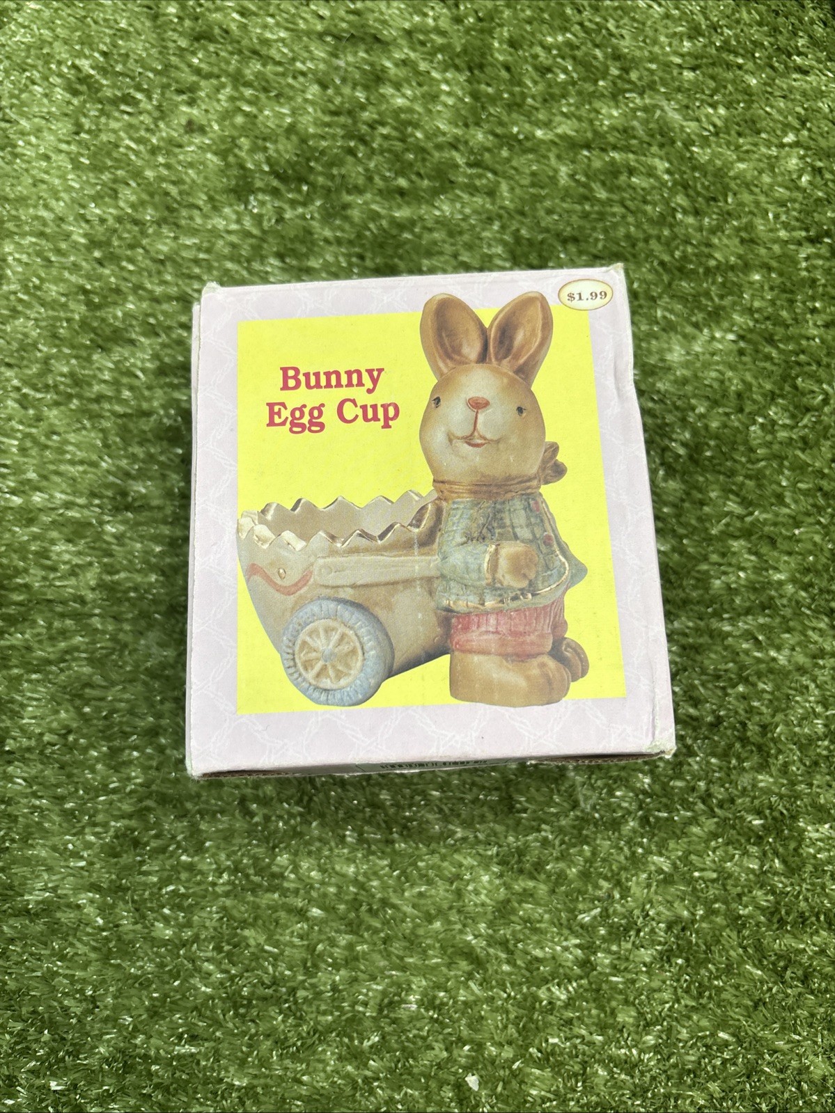Vintage Ceramic Bunny Rabbit Figurine Pulling An Egg Cart Hand Painted NO EGG