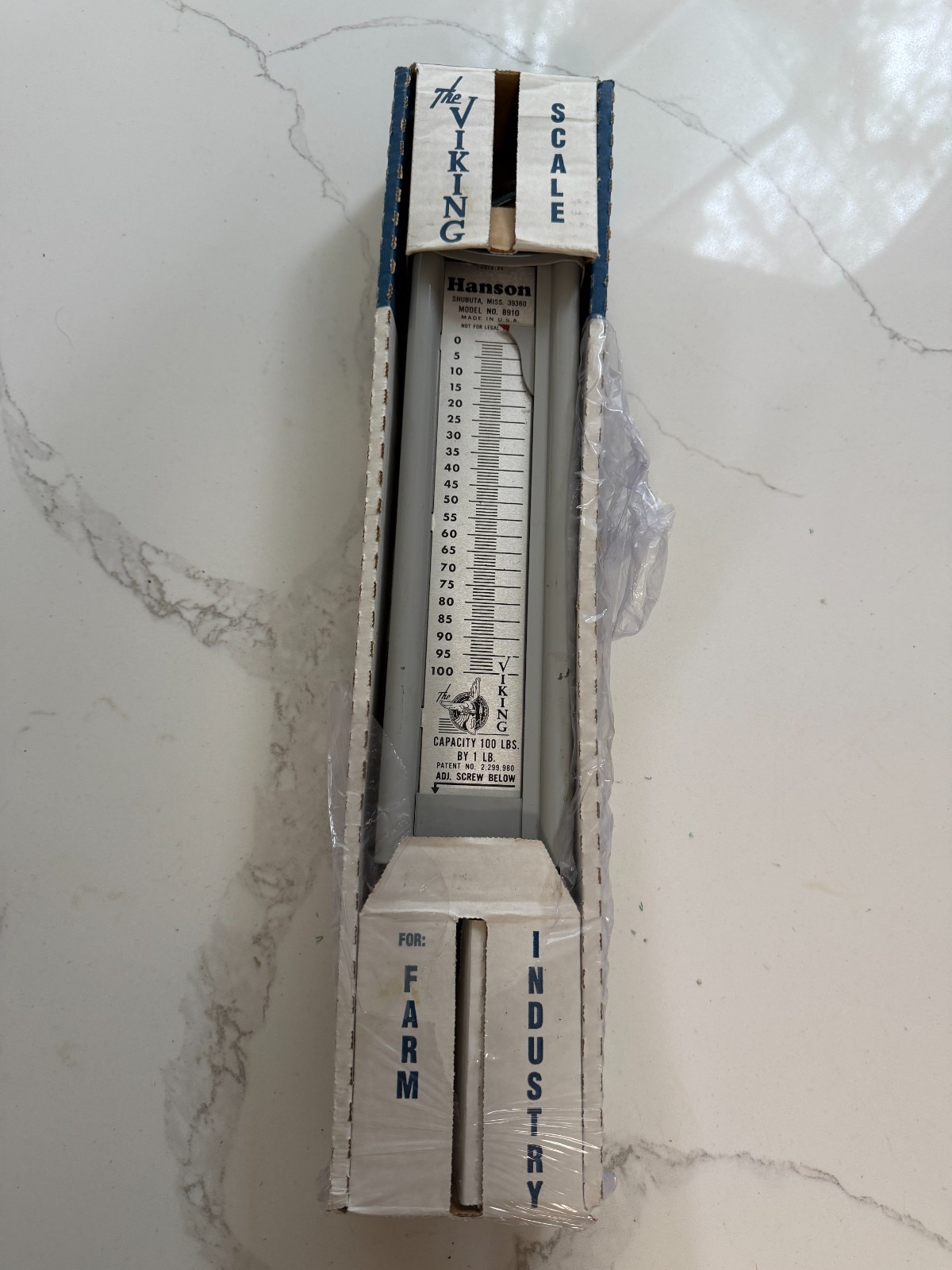 NOS Vintage Hanson The Viking Hanging Scale 8910 100 Lb Farm Original Box USA