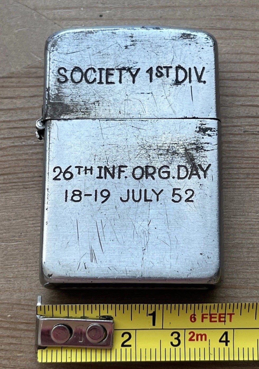 Vintage 1952 Zippo Society 1st Division 26th Infantary Org. Day Crest Lighter