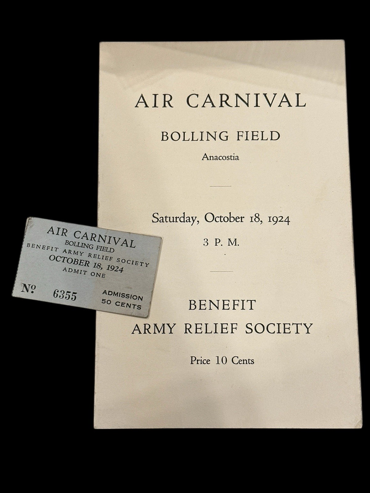 1924 Army Air Service Carnival Program & Ticket – Bolling Field, Washington D.C.
