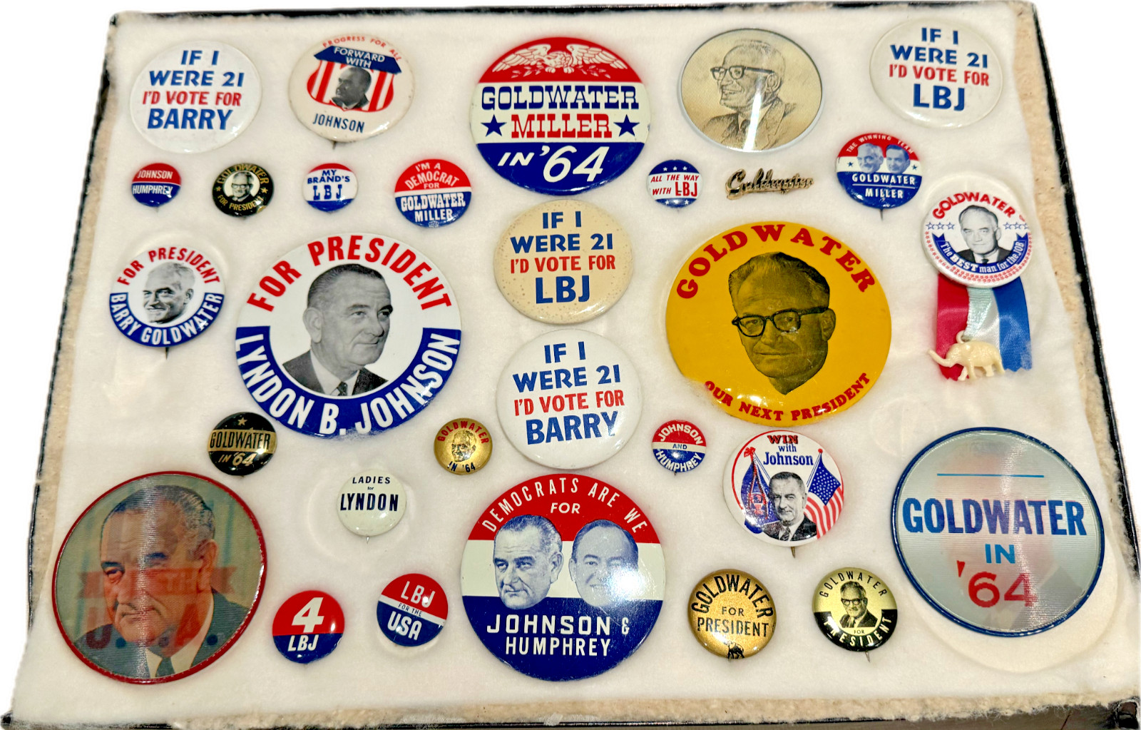 1964 LBJ Large Goldwater Button Lot - Green Duck & Union Bugs