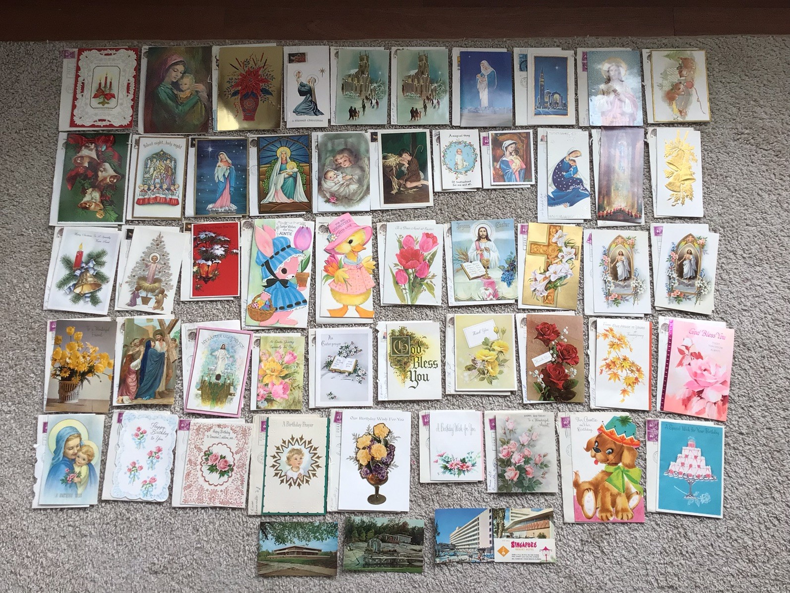50 Vintage Greeting Cards Mid  1960s Easter Christmas, etc Postmarked Envelopes 