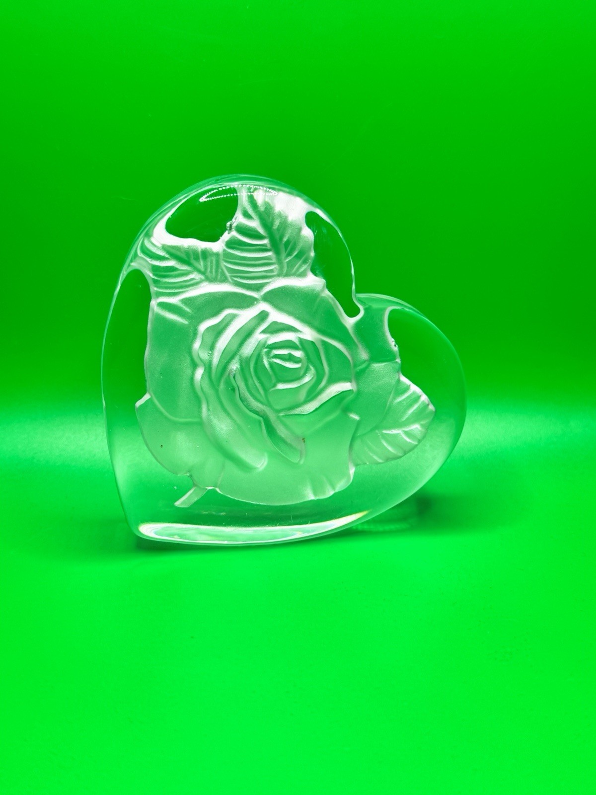Heart Shape Etched Frosted Textured Rose Flower Paperweight 4\