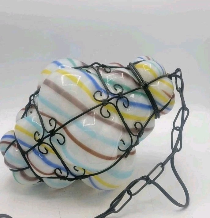 Venetian Blown Glass & Metal Hanging Light (Research Shows Murano No Markings)