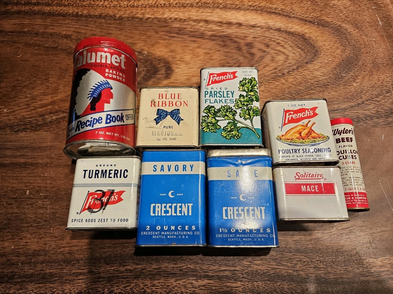 VINTAGE Calumet 7 oz Baking Powder tin, + 8 OTHER TINS-SEE PICS