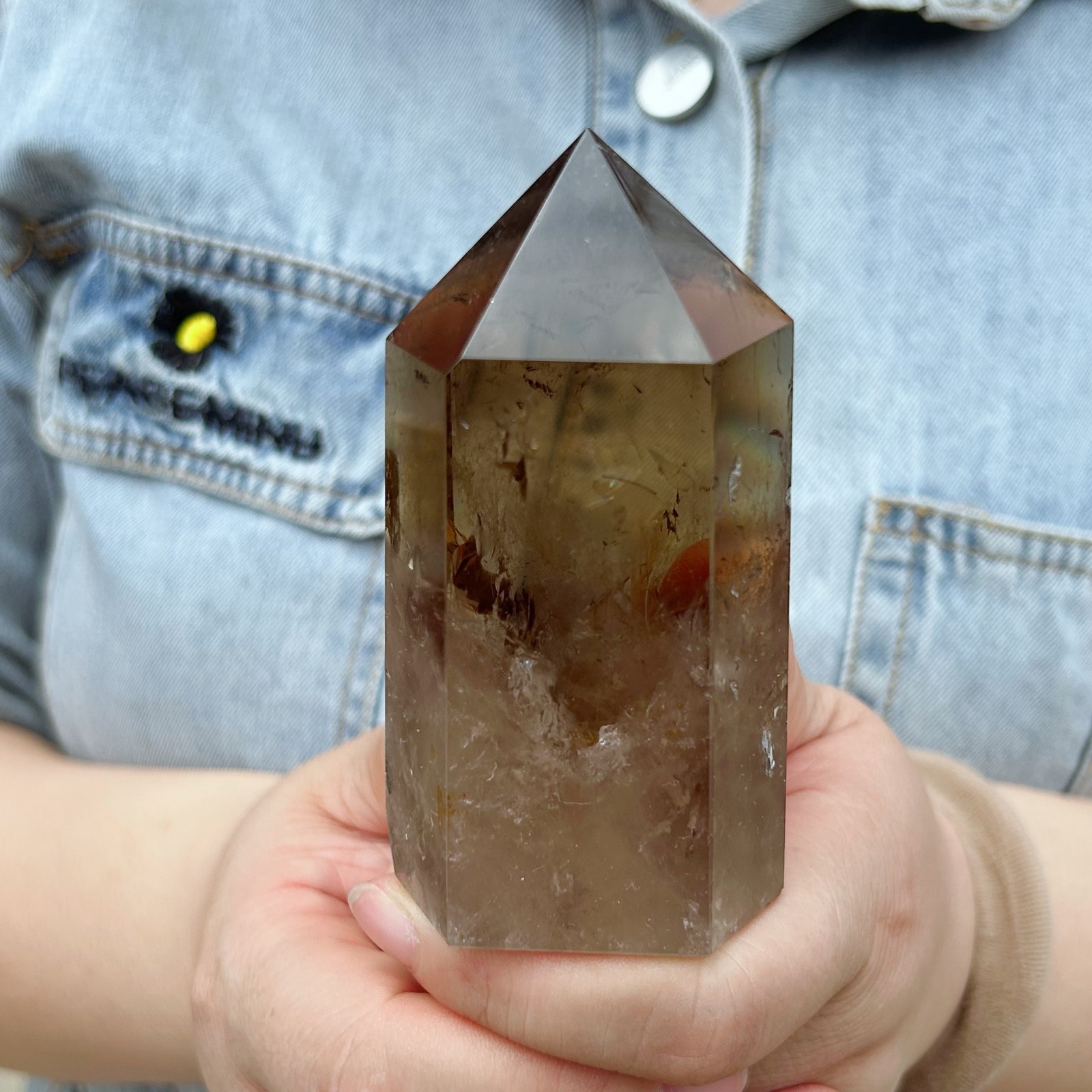 0.58LB Natural Smoky Quartz Obelisk Crystal Wand Point Healing C2941