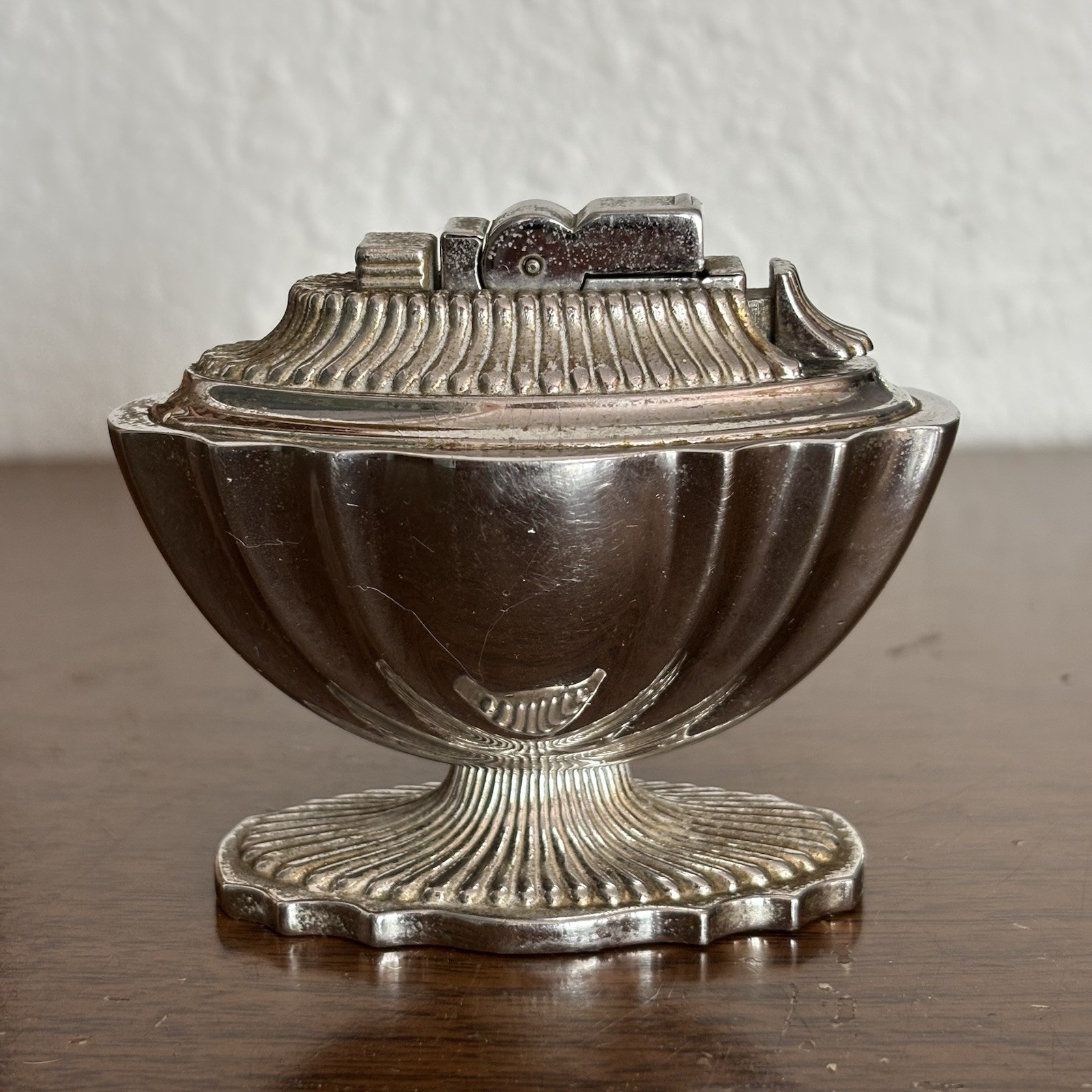 Vintage ASR Ascot Silver Finish Push-Button Table Lighter  Mid-Century Desk Bar