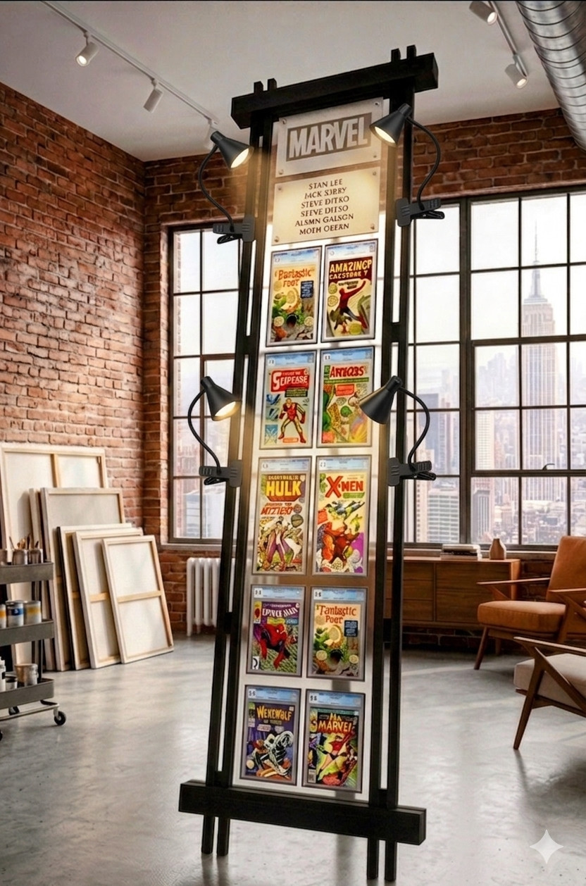 Comic Book Easel Display Stand — Wall Mount or Freestanding 7'H × 19 Comic Book Easel Display Stand — Wall Mount or Freestanding 7'H × 19