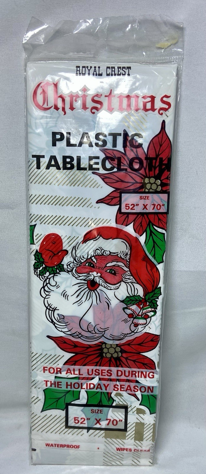 VTG Royal Crest Christmas Tablecloth Plastic 54x70  Poinsettia NOS