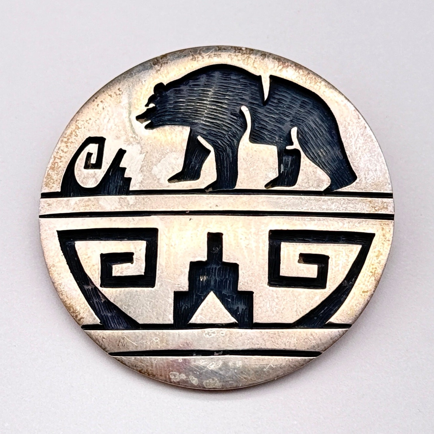 Vintage Hopi Wilmer Saufkie Native Bear Sterling Silver Pin Brooch Pendant