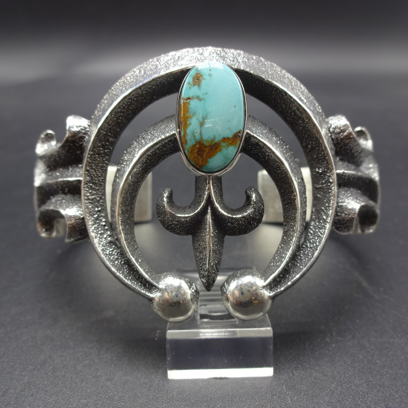Vintage AARON ANDERSON Navajo TUFA CAST Sterling Silver TURQUOISE Cuff BRACELET
