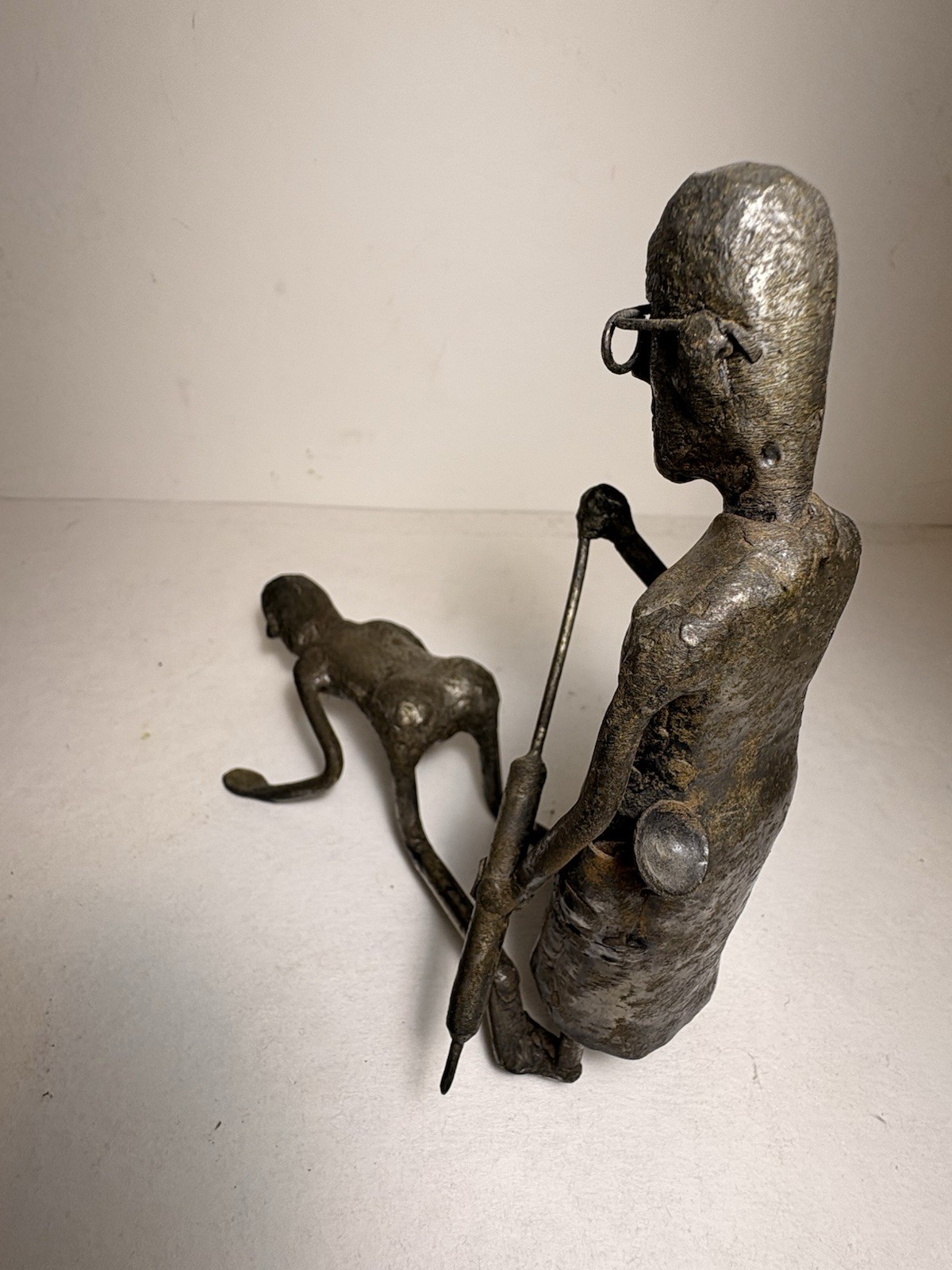 Absurd Antique Metal Sculpture Doctor Needle And Patient Weird Art