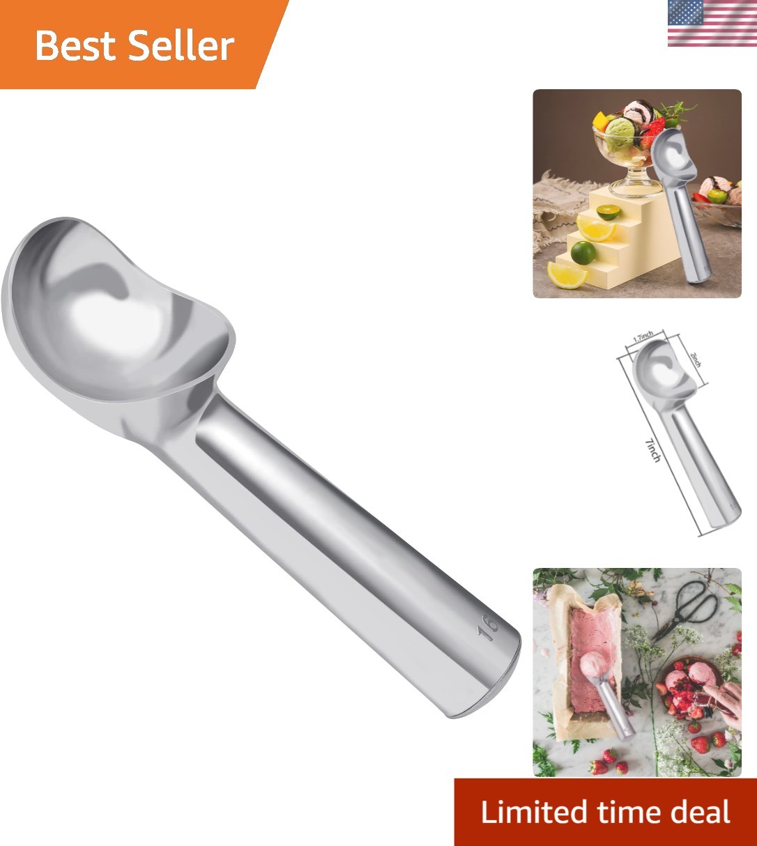 Pimoys Large Ice Cream Scoop 7 Inches Nonstick Anti-Freeze Metal Ice Cream Scoop Pimoys Large Ice Cream Scoop 7 Inches Nonstick Anti-Freeze Metal Ice Cream Scoop