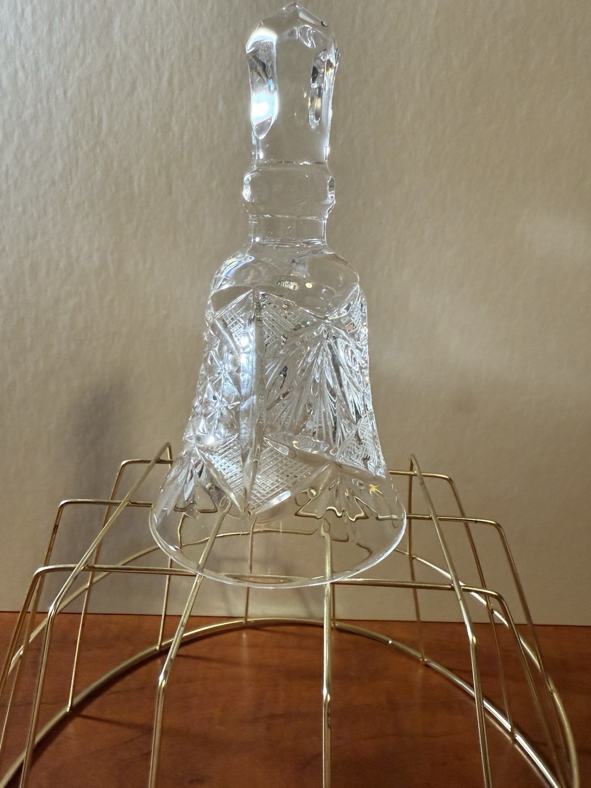 Vintage Crystal Bell Pinwheel Starburst Pattern Clear Glass Holiday Decor