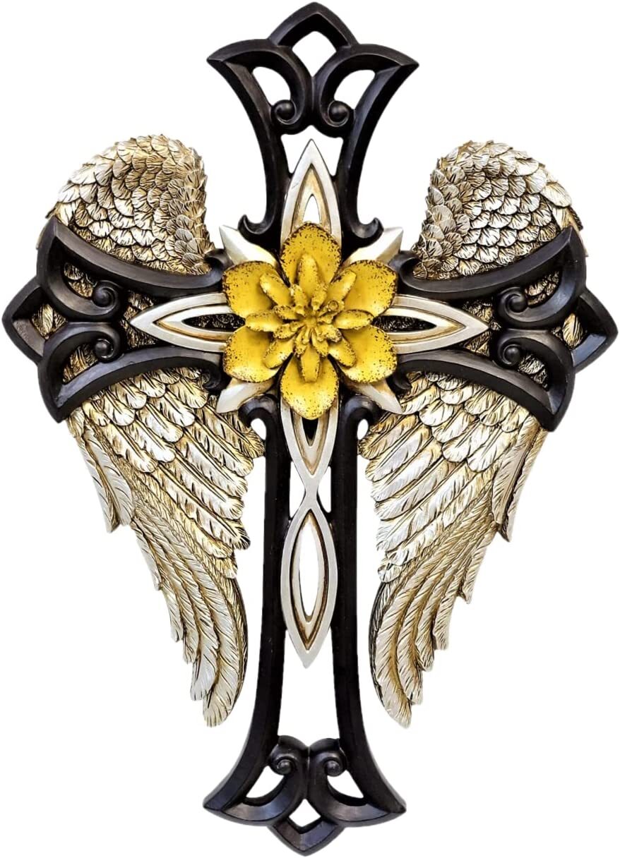 Angel Wings Cross with Flower Spiritual Wall Art Wall Cross Decor Blessing Angel Wings Cross with Flower Spiritual Wall Art Wall Cross Decor Blessing