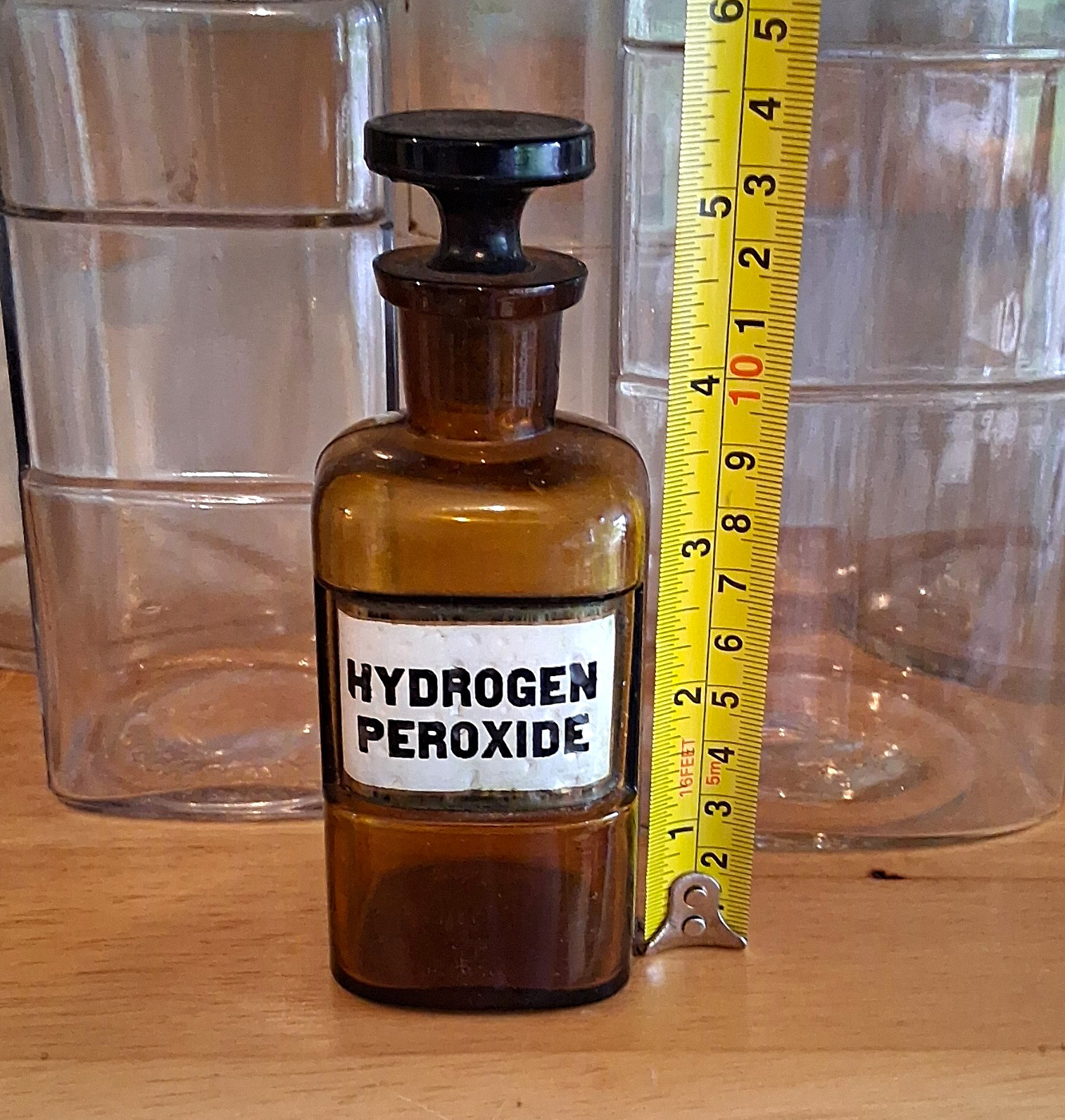Brown Glass Hydrogen Peroxide Medicine Bottle, Apothecary Style, with Stopper