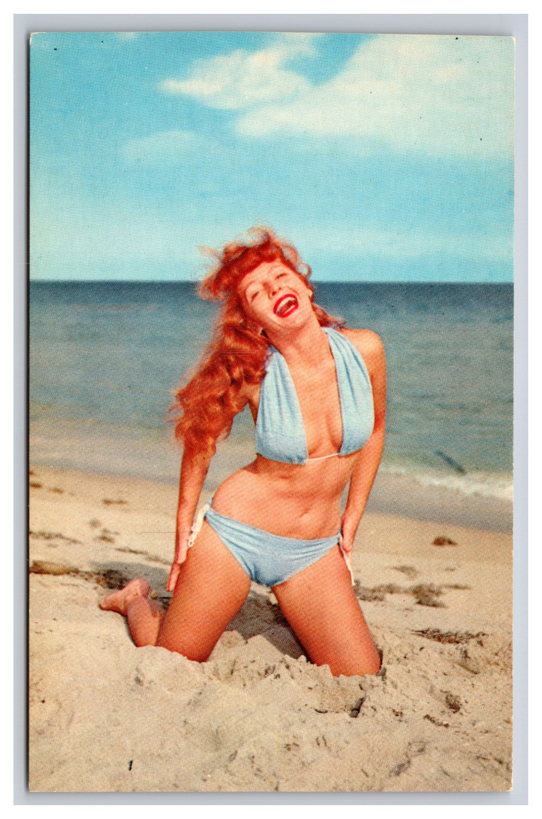 Beautiful Woman On Beach In Bikini, Fun In The Sun Postcard