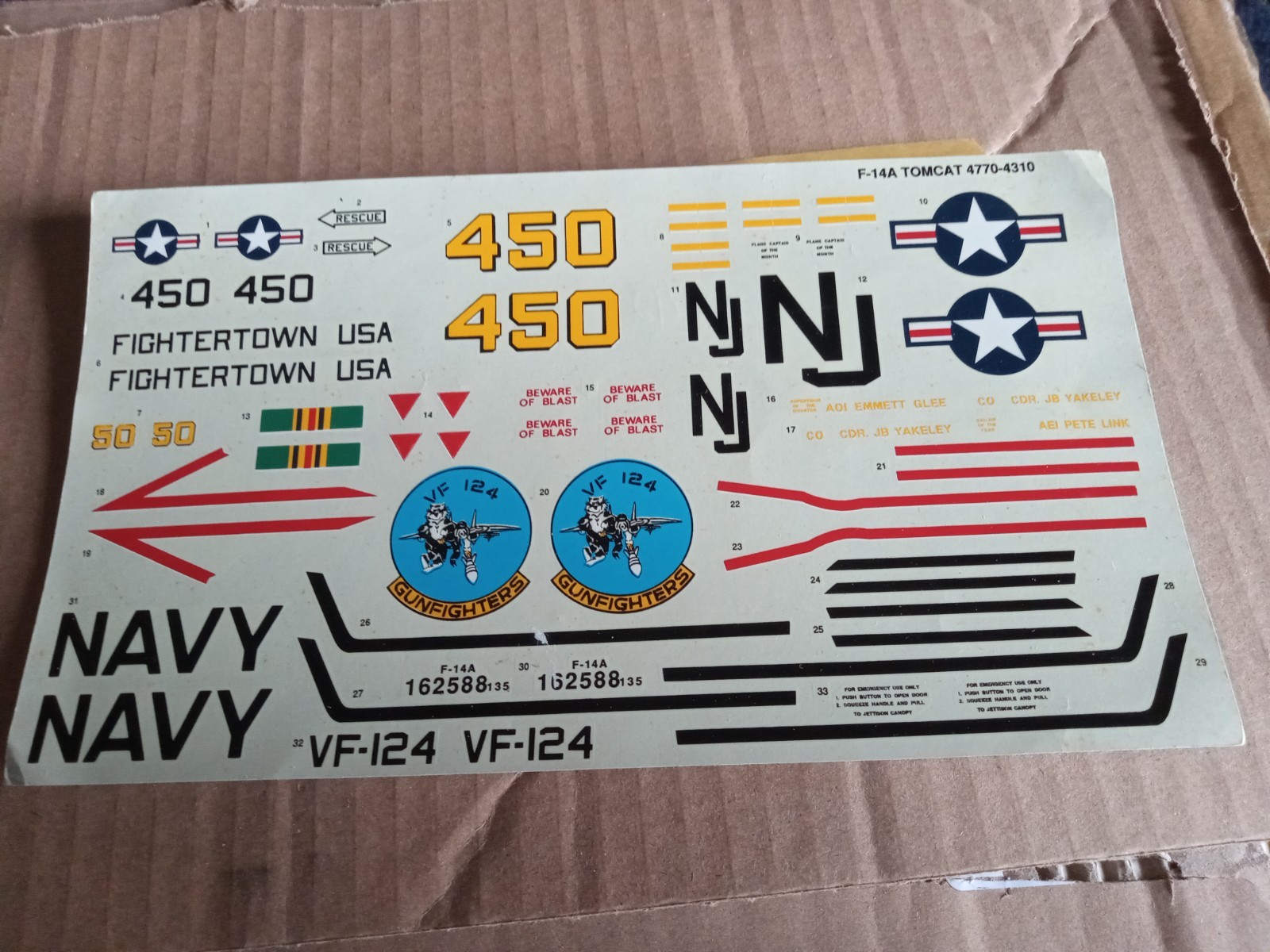 Revell F-14A Tomcat scale 1/32 Kit # 4770 Decal   Package #42 read desc