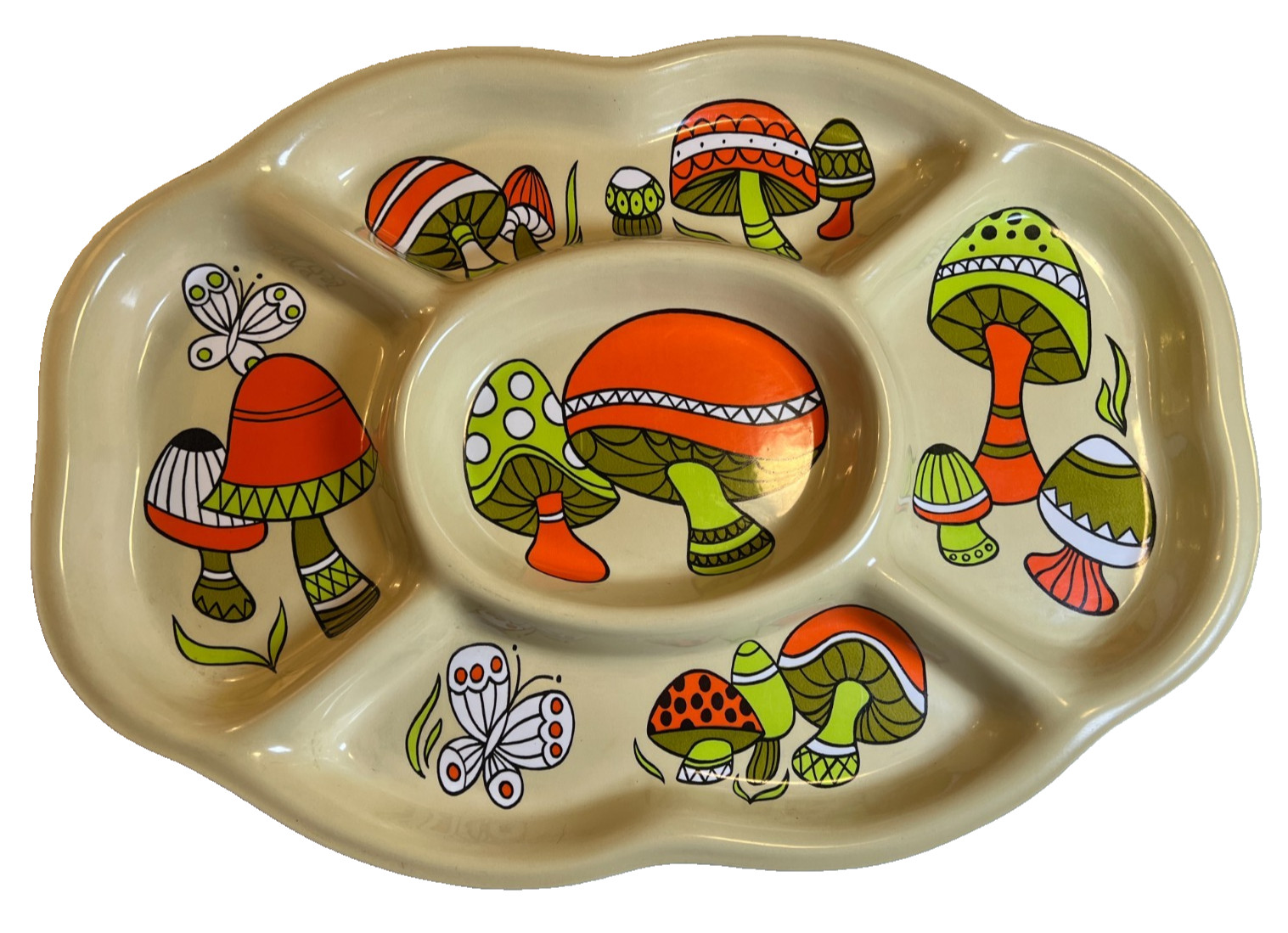 Retro Vintage 1960s 60s 1970s 70s Mushroom Serving Tray Dish Platter Psychedelic