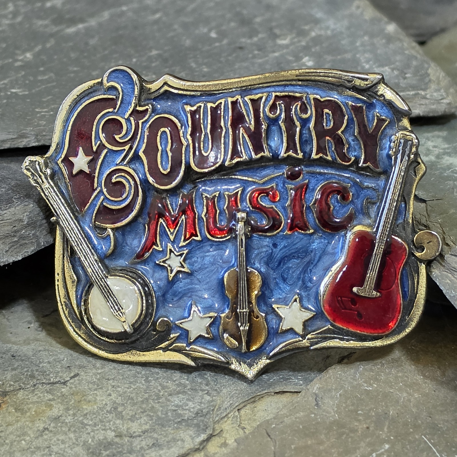 1982 Vintage Country Music Enameled Instruments Belt Buckle Great American