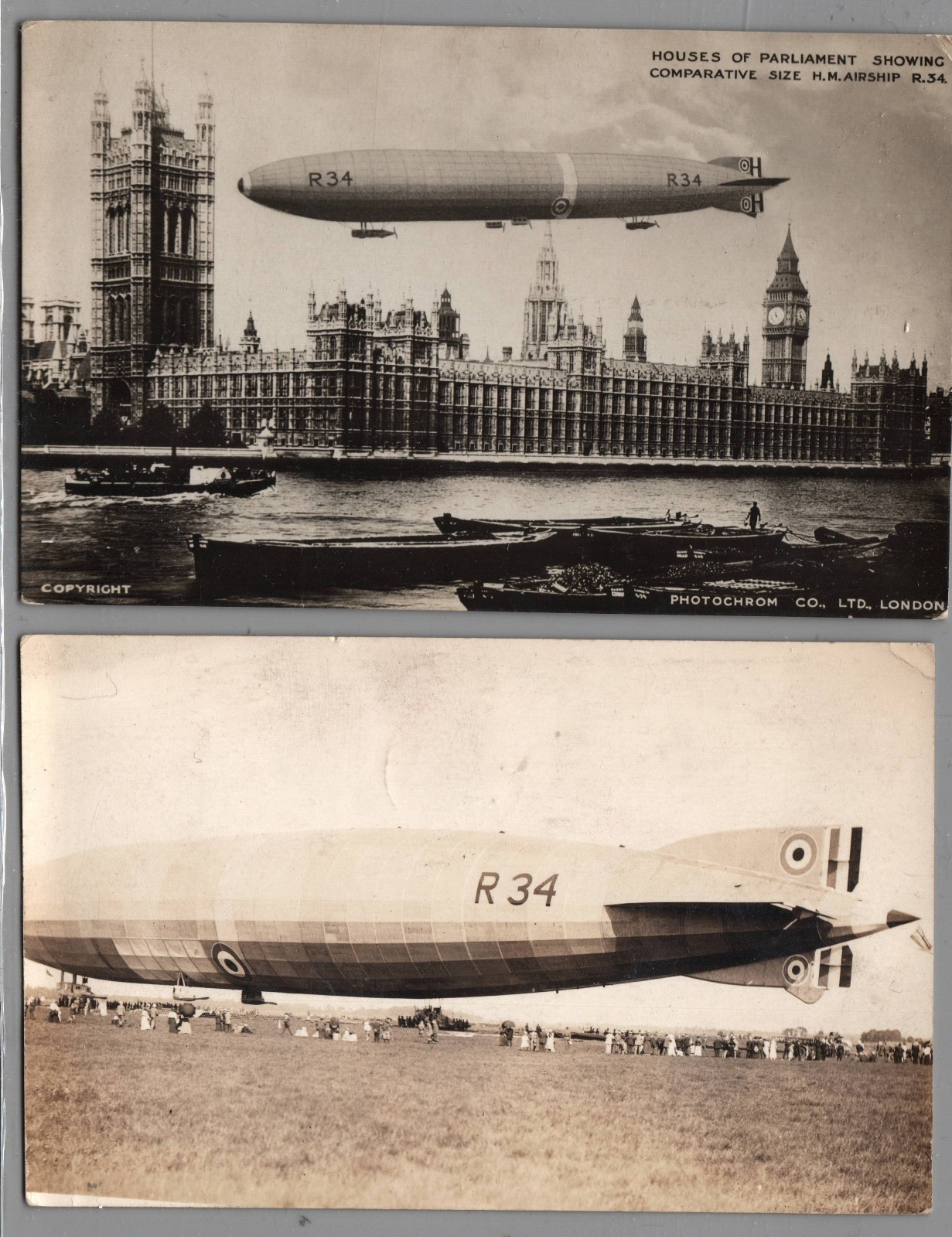 Zeppelin DIRIGIBLE H.M. Airship R 34 w parliment  RPPC scarce lot 2 photochrome
