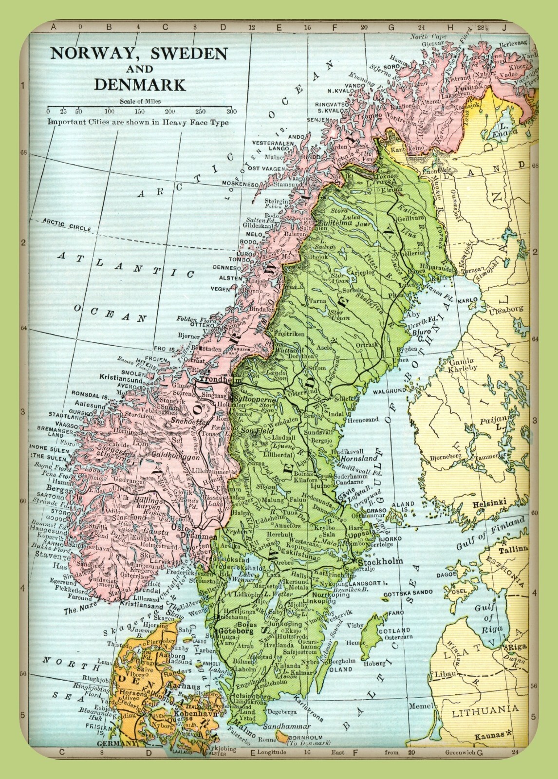 Vintage MAP of NORWAY SWEDEN DENMARK from 1938 - 8.5 x 11 inch Photo Print