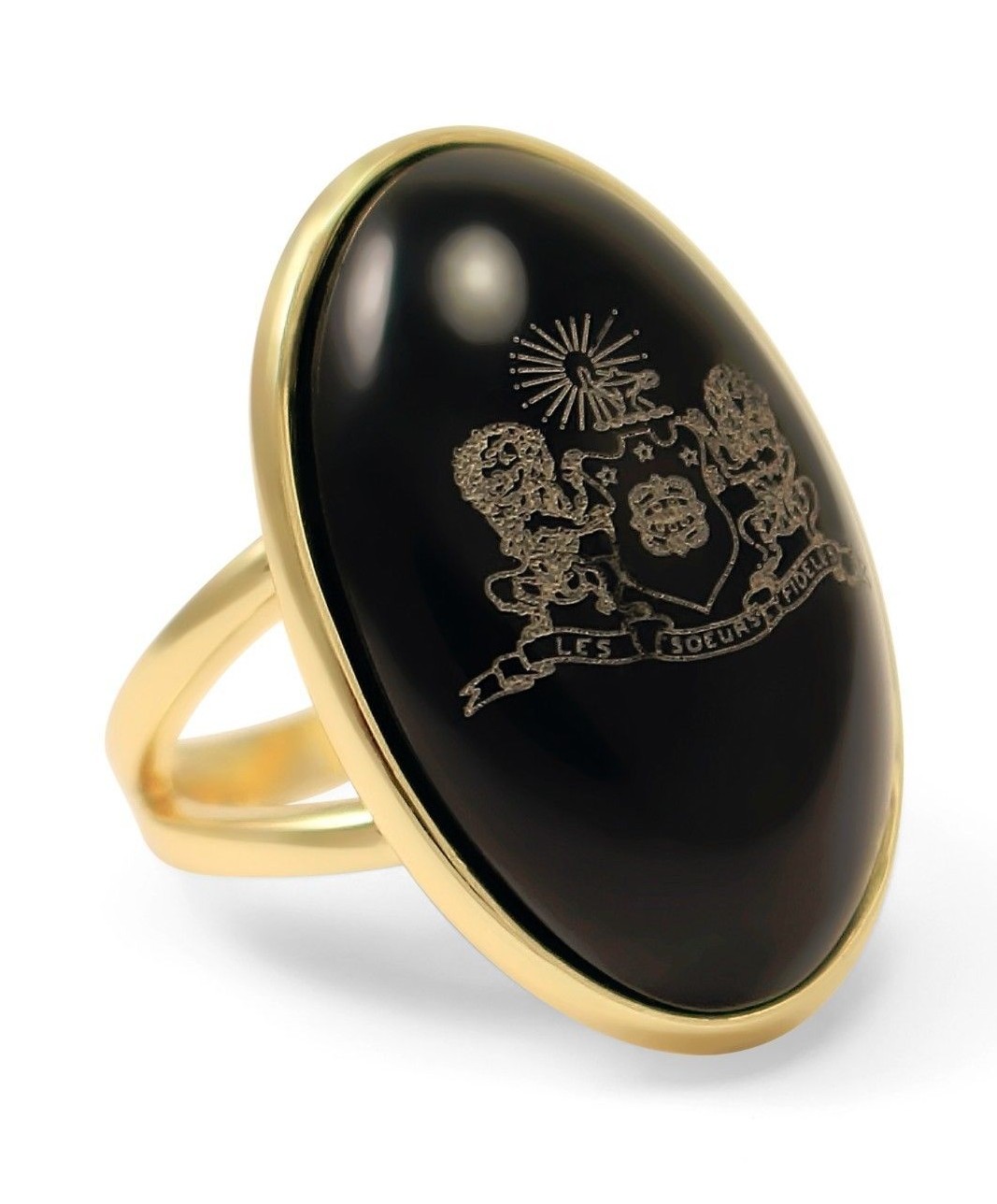 Phi Mu Sorority Duchess Ring - 14k Gold Plated & Black Onyx- New