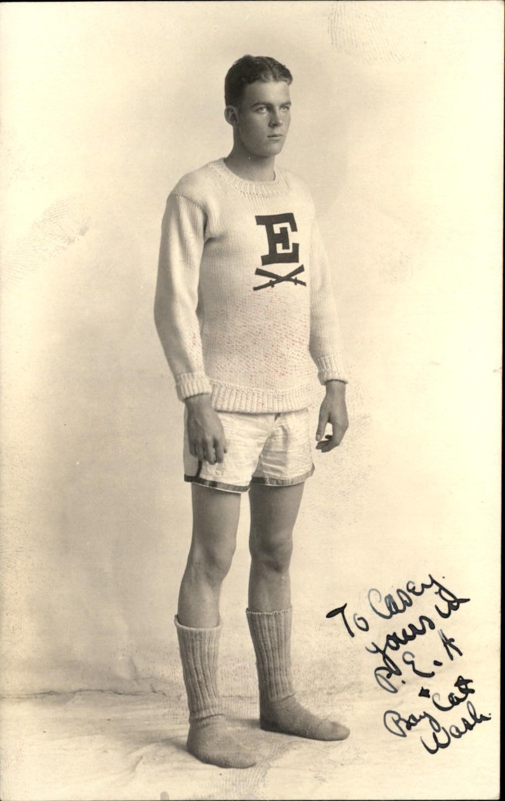 Exeter NH Skull Rowing Young man athletic sweater c1920 Real Photo Postcard bhn