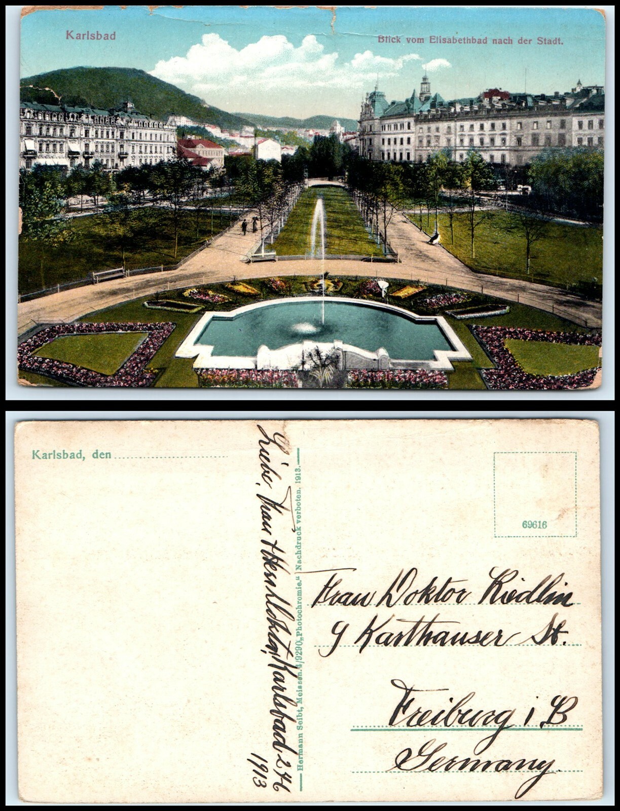 GERMANY Postcard - Karlsbad, Blick vom Elisabethbad nach der Stadt GG36