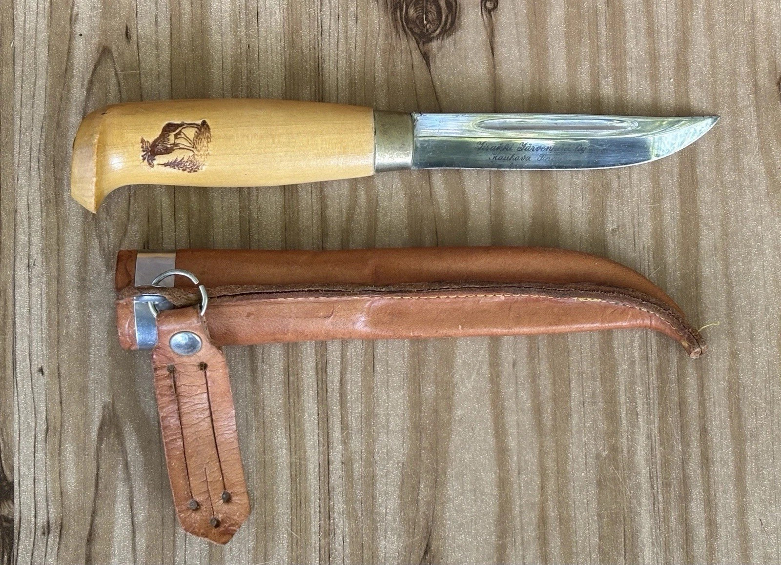 VTG Iisakki Jarvenpaa Oy Knife and Leather Sheath Made In Kauhava Finland